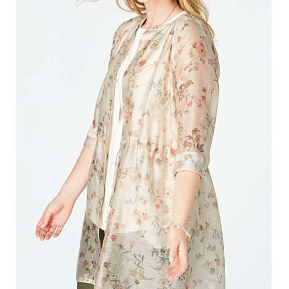 J. Jill Floral Sheer Linen Blend Barley MG Jacket NWT - Picture 1 of 6